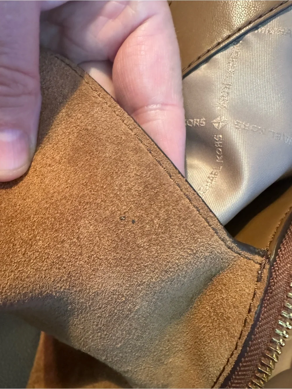 Michael Kors Christina Large Suede Shoulder Bag in Luggage Color (warm brown)